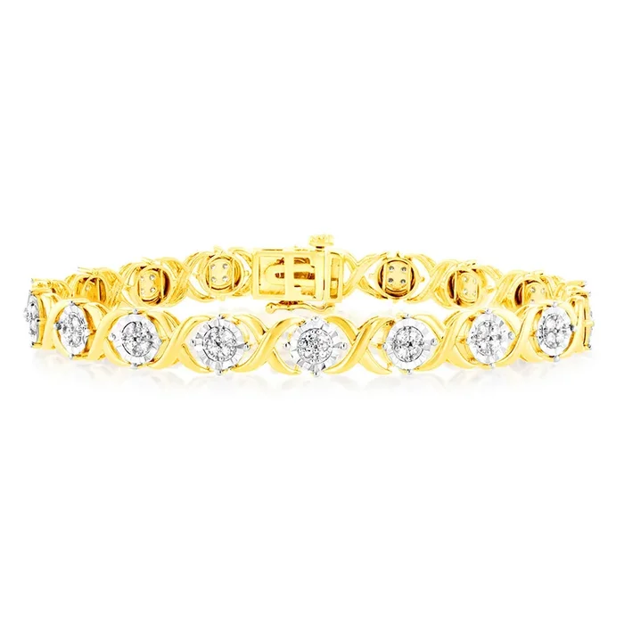 Luminesce Lab Grown 1 Carat Tennis Diamond Bracelet in Gold Plated Silver 17.5CM