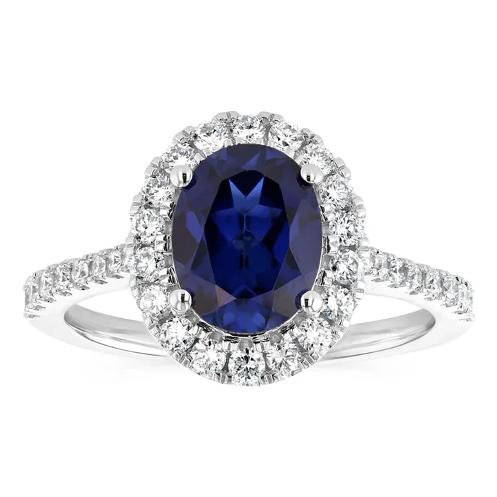 Luminesce Lab Grown 2.25 Carats Created Sapphire with 1/2 Carat Diamond Ring in Sterling Silver