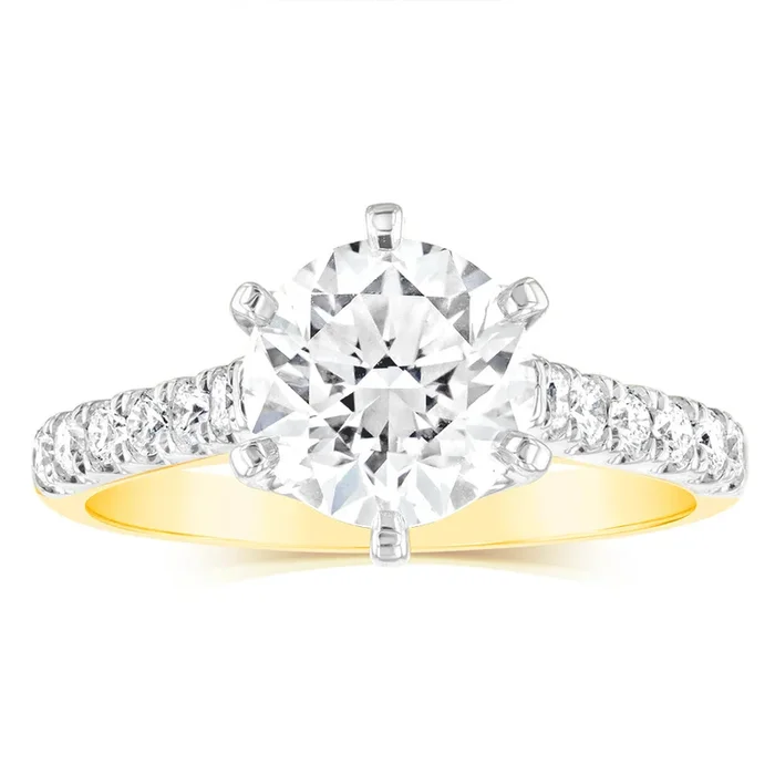 Luminesce Lab Grown 2.3 Carats Diamond Ring with 2 Carat Centre Diamond in 18ct Yellow Gold