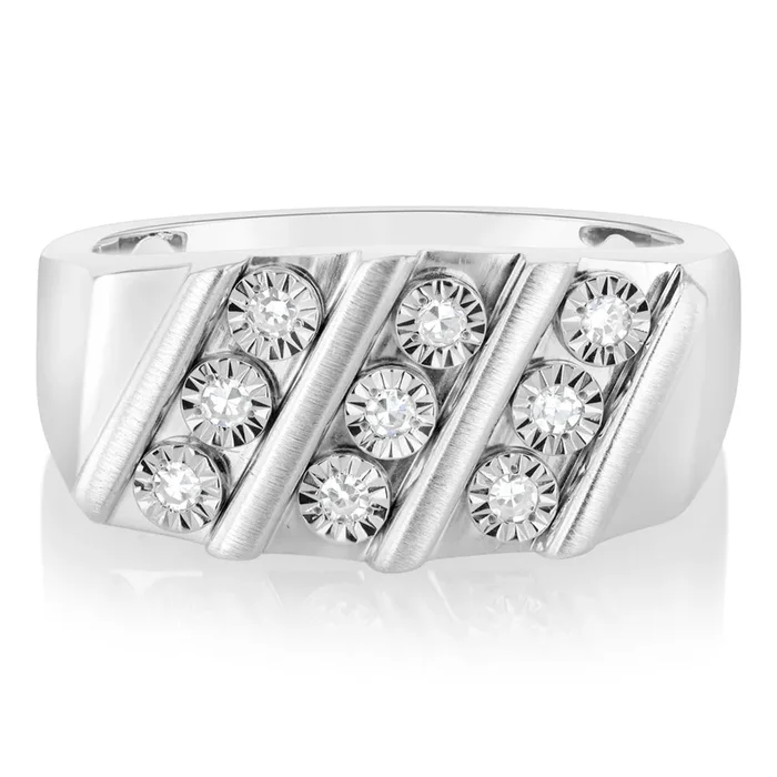 Luminesce Lab Grown 9 Diamond Channel Gents Ring in Sterling Silver