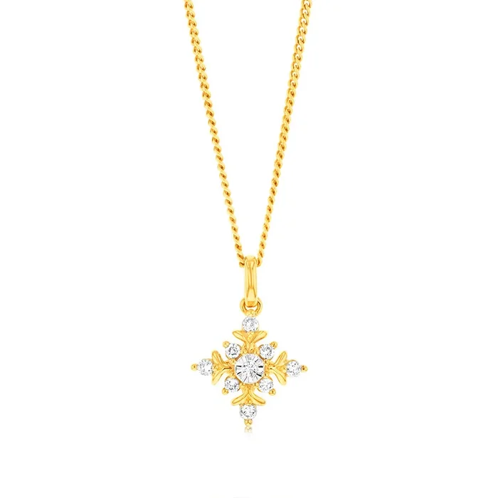 Luminesce Lab Grown 9ct Yellow Gold 1/10 Carat Diamond Snowflake Pendant