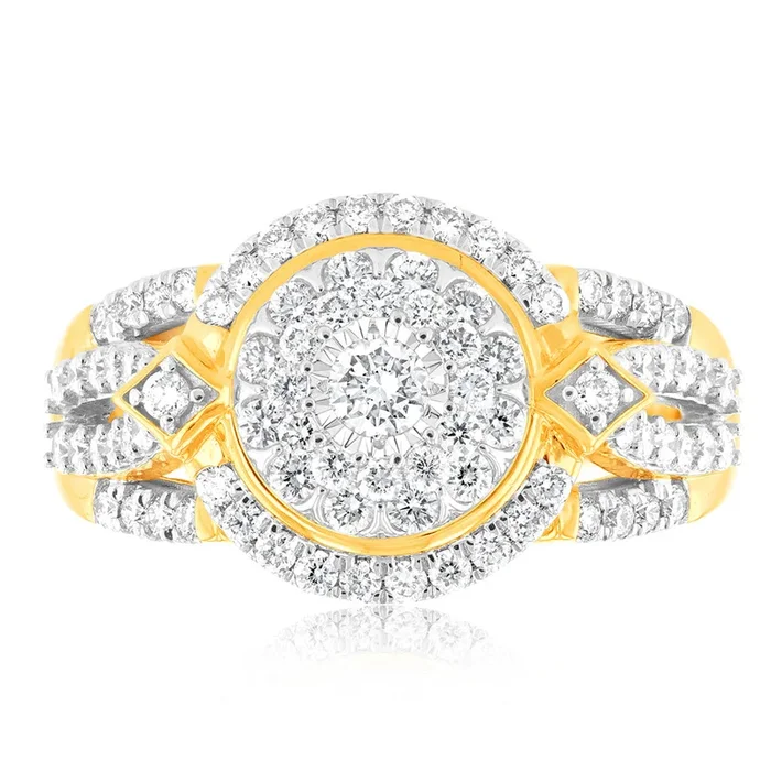 Luminesce Lab Grown 9ct Yellow Gold 1 Carat Diamond Ring with 87 Brilliant Cut Diamonds