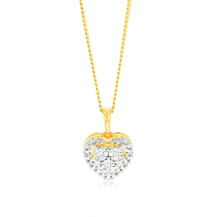 Luminesce Lab Grown 9ct Yellow Gold 16 Diamonds Heart Pendant
