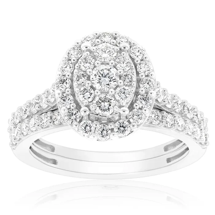 Luminesce Lab Grown Diamond 1.2CT Bridal Set in Oval Design 10ct White Gold