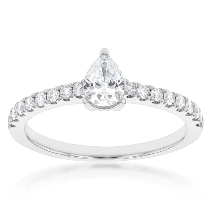 Luminesce Lab Grown Pear Diamond Engagement Ring with 16 Side Diamonds in 18ct WG