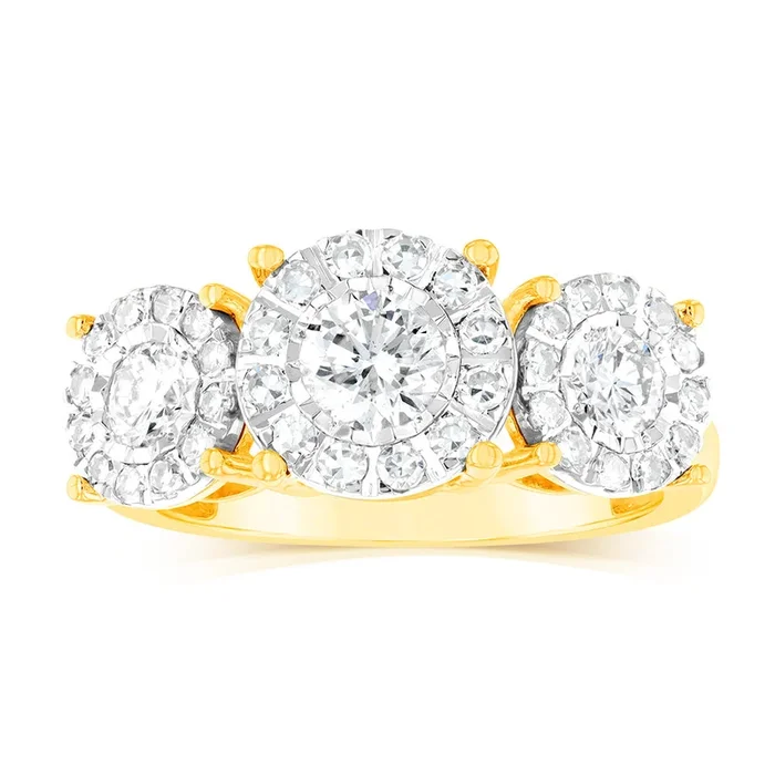 Luminesce Lab Grown Trilogy 1 Carat Diamond Ring in 9ct Yellow Gold