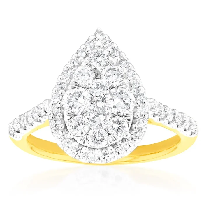 Luminesce Laboratory Grown 1 Carat Pear Shape Diamond Ring 9ct Yellow Gold