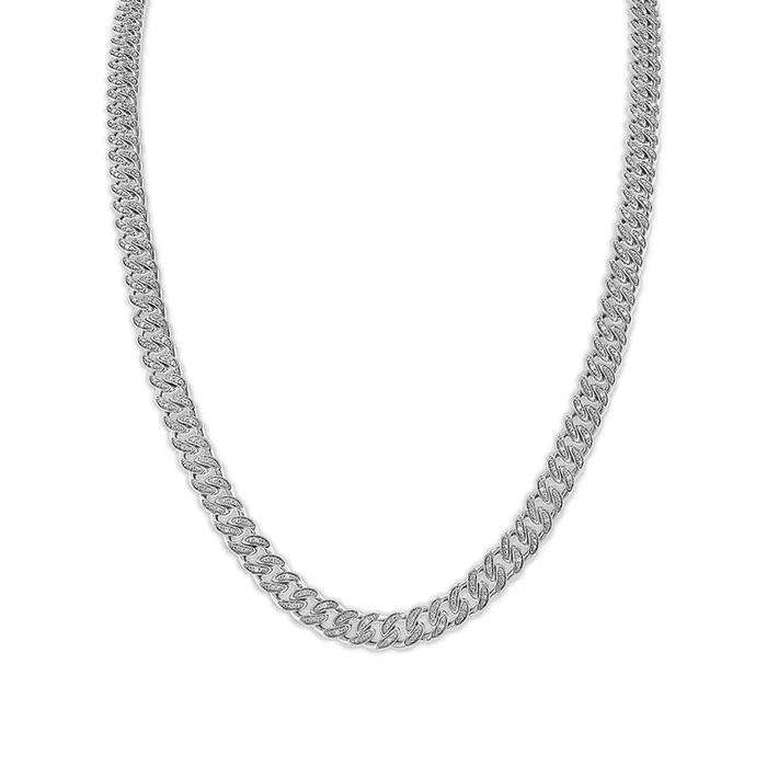 Luxe Layers 1/2 CTW Natural Diamond Cuban Link 24-inch Chain in Rhodium Plated Sterling Silver