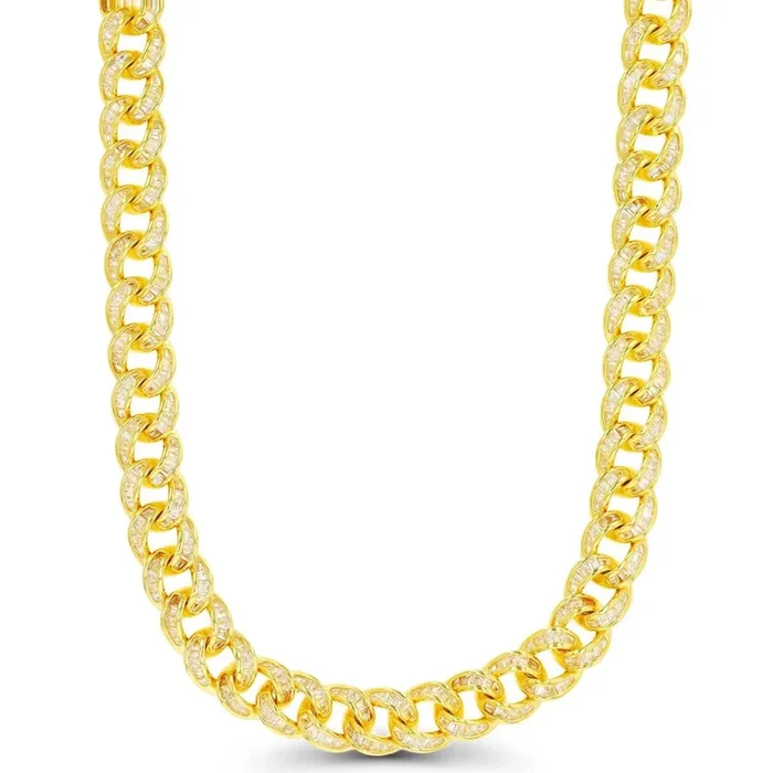 Luxe Layers 14KT Yellow Gold Plated Sterling Silver Cubic Zirconia 24-inch 8MM Cuban Link Iced Out Chain