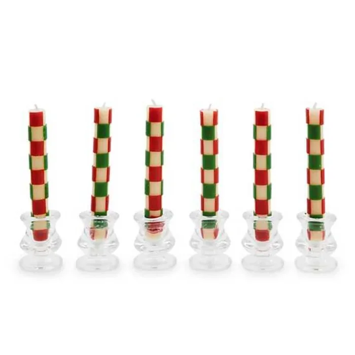 MacKenzie-Childs Check Red & Green Mini Dinner Candles – Set of 6