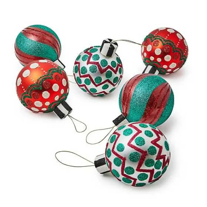 MacKenzie-Childs Cozy Christmas Glass Ball Ornaments – Set of 6