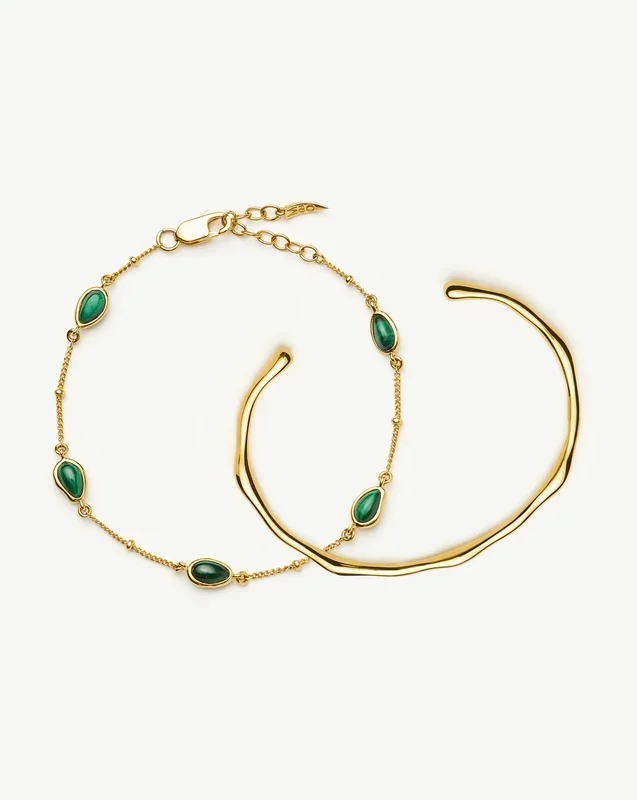 Magma Gemstone & Molten Cuff Bracelet Set | 18k Gold Vermeil / 18k Gold Plated