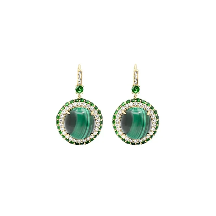 Malachite and Diamond Drop Earrings