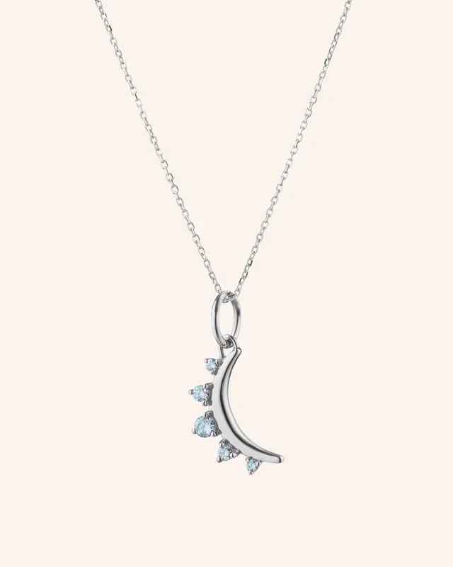 March Aquamarine “Moon” Sterling Silver Birthstone Necklace