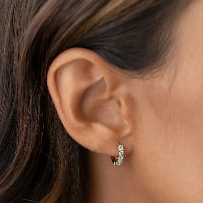 March Birthstone Huggie Earrings – Blue Topaz