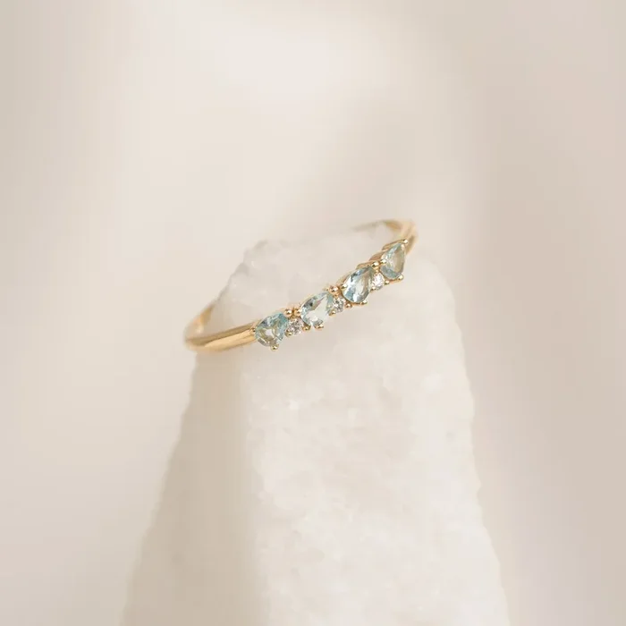 March Birthstone Pear Ring 14k Gold – Swiss Blue Topaz and Diamond