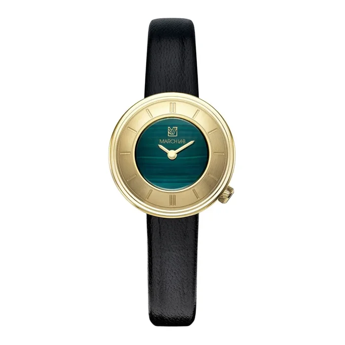 March LA.B Lady VOLANTE watch with green dial, black leather strap, 30 mm- Lepage