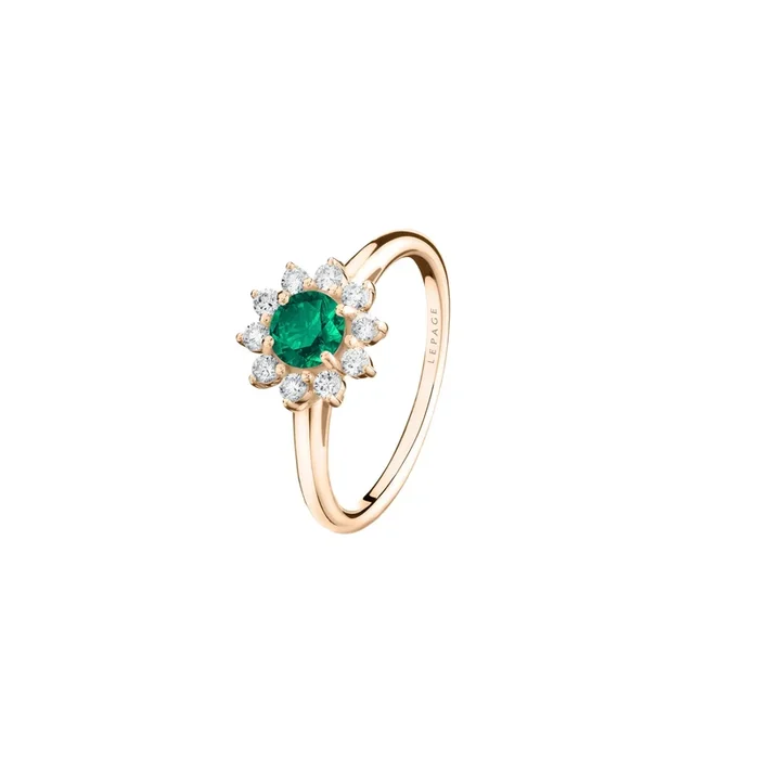Marguerite ring in rose gold, emerald and diamonds | LEPAGE