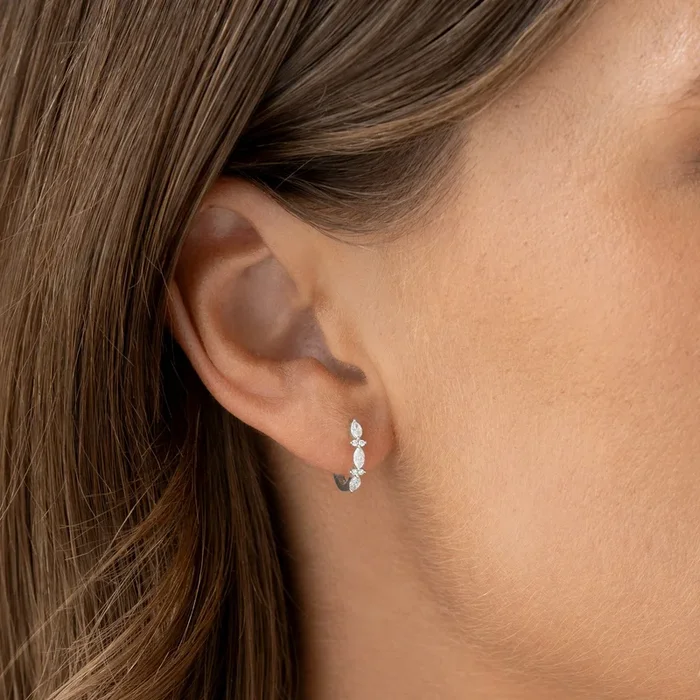 Marquise and Round Diamond Huggie Earrings White Gold – Zoya