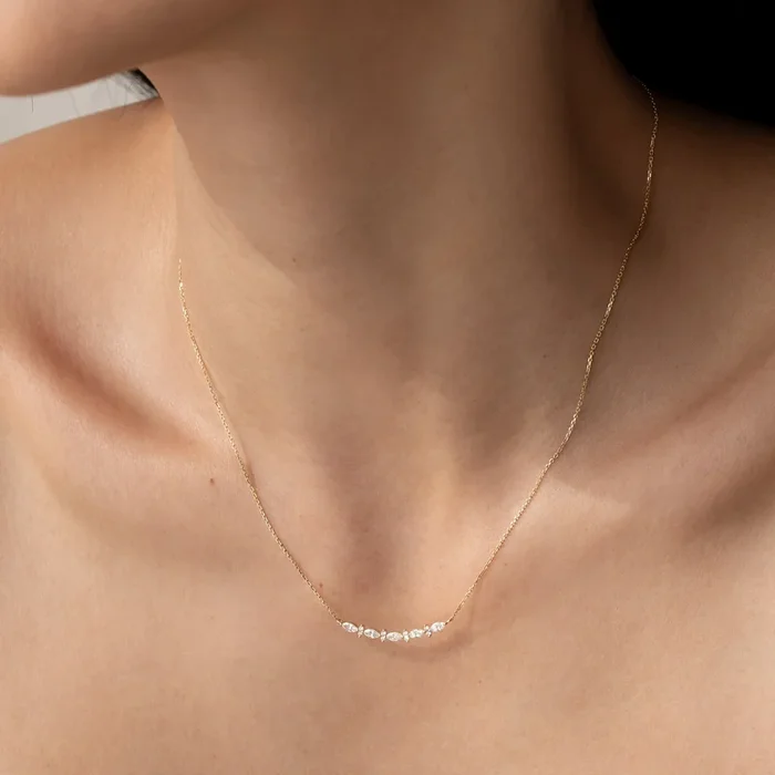 Marquise and Round Diamond Necklace 14k Gold – Noelia