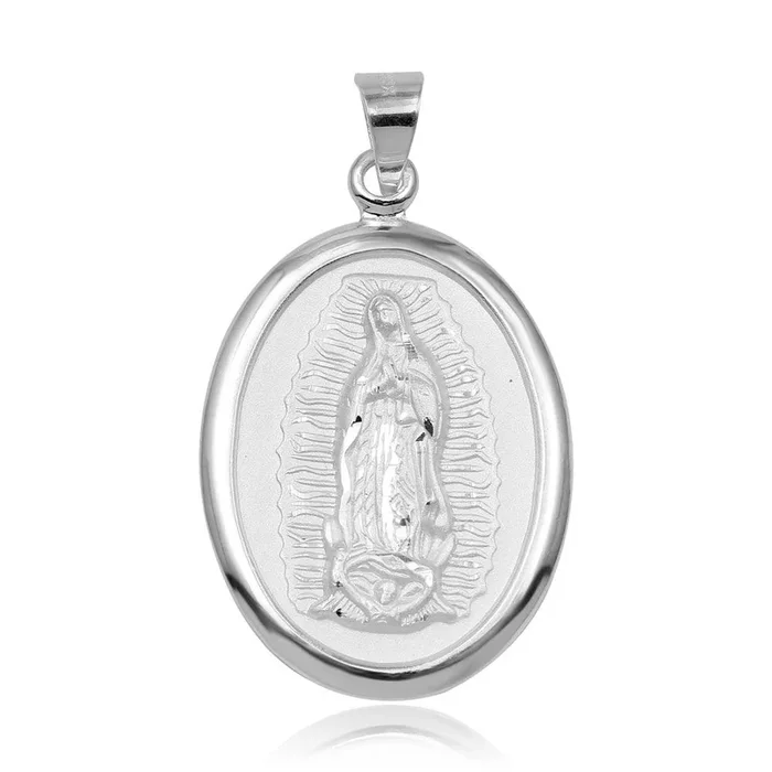 Medallón de la Virgen de Guadalupe con borde de plata de ley 925 pulida – JCA101-1