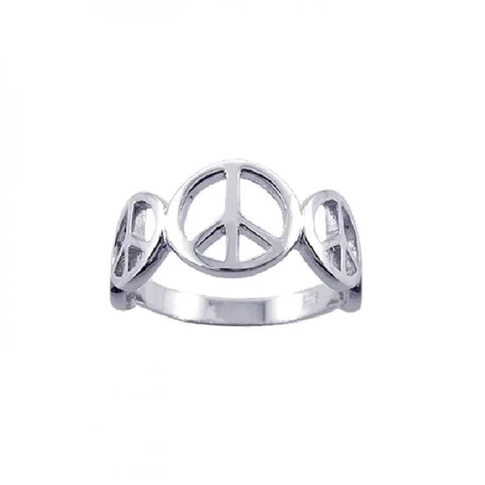 Medio anillo con signo de la paz chapado en rodio en plata 925 – STR00596