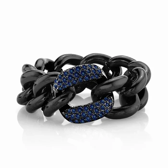 MEN’S BLUE SAPPHIRE & BLACK CERAMIC MEDIUM LINK RING