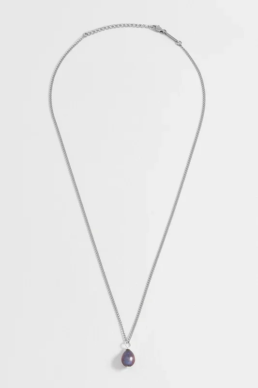 Men’s Fine Curb Chain and Blue Pearl Necklace