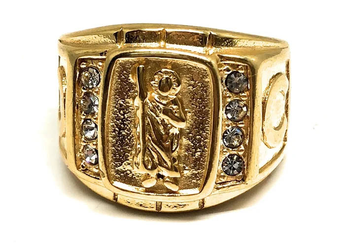 Men’s Gold Plated Saint Jude White Stone Ring San Judas Anillo