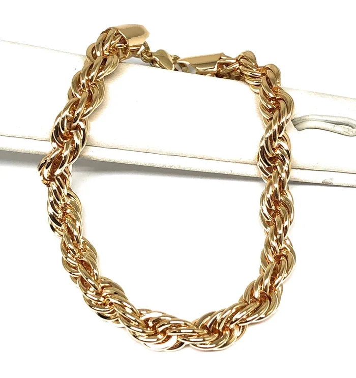 Men’s Gold Plated ROPE Bracelet 8” 7mm Width Esclava