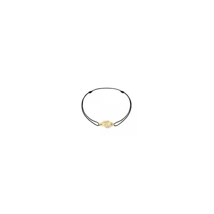 Menottes dinh van R8 bracelet in yellow gold and diamonds on cord | LEPAGE