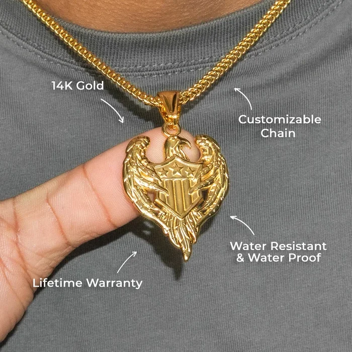 Mens Jewelry – 14K Gold American Eagle Necklace | Appx. 11 Grams
