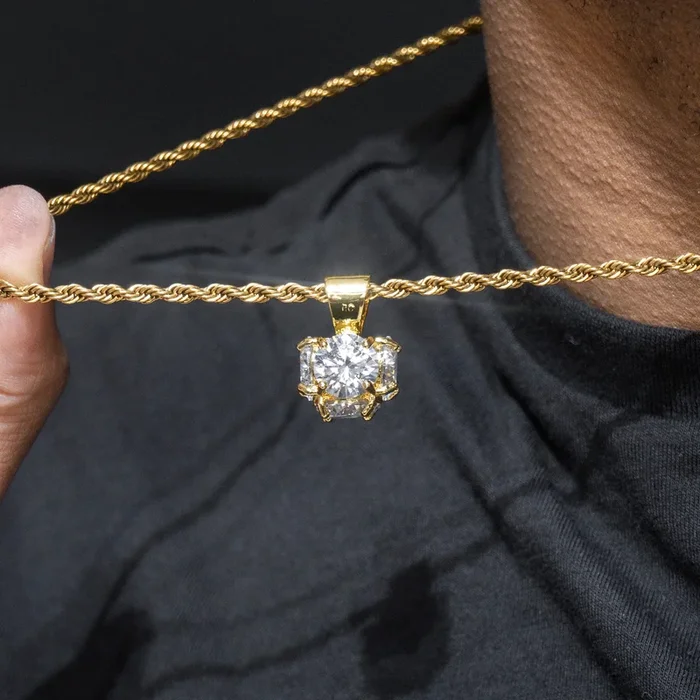 Mens Jewelry – 14K Gold Iced Out VVS Pendant Necklace | Appx. 19 Grams