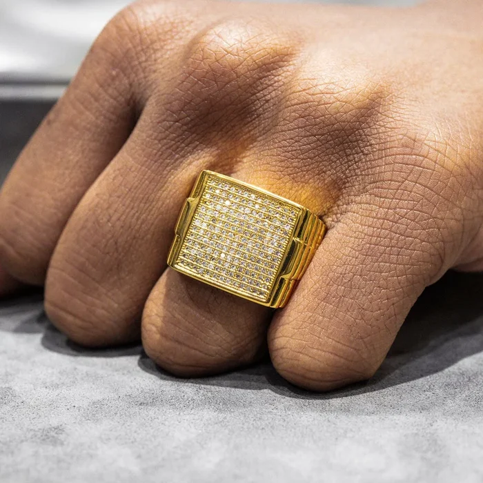 Mens Jewelry – 14K Gold Iced Out VVS Pinky Ring | 16.3 Grams