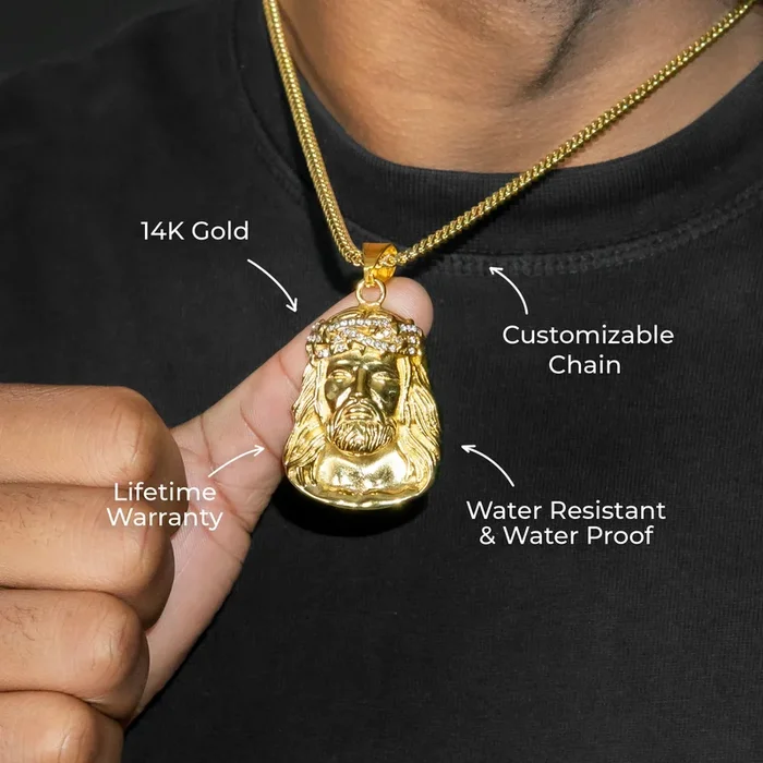 Mens Jewelry – 14K Gold Jesus Head Necklace | Appx. 23 Grams