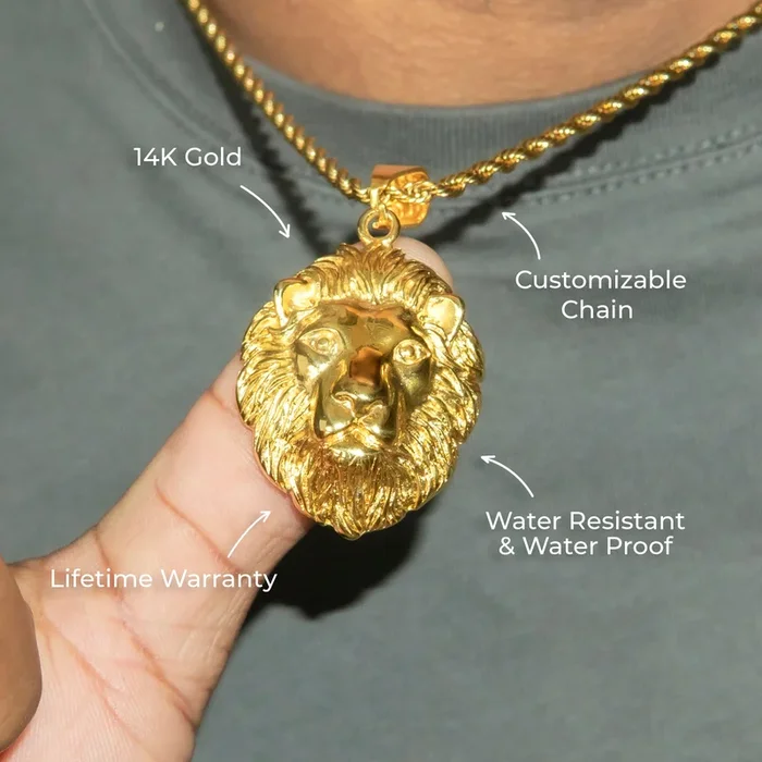 Mens Jewelry – 14K Gold Lion Head Necklace | Appx. 16 Grams
