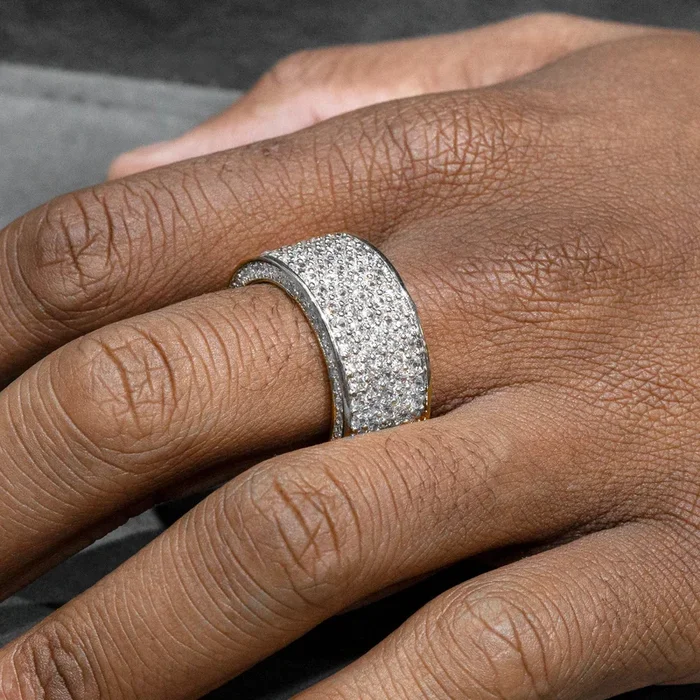 Mens Jewelry – 14K White Gold Iced Out VVS Eternity Ring | 11.4 Grams