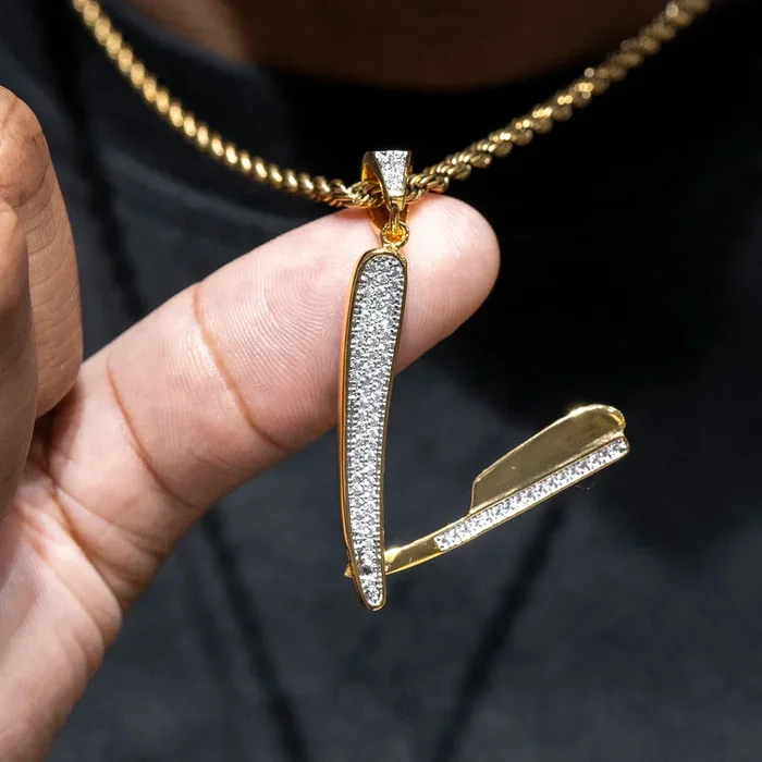 Mens Jewelry – Gold Iced Out VVS Blade Necklace | Appx. 14 Grams