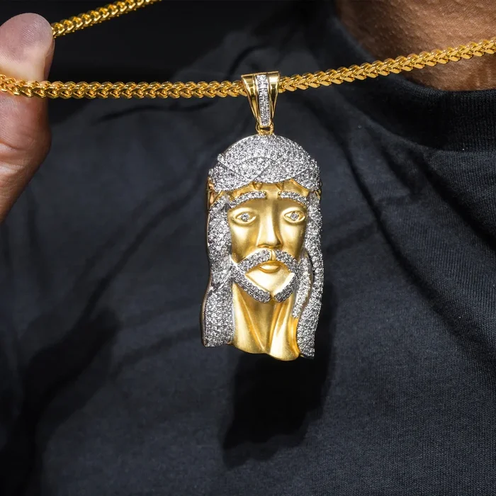 Mens Jewelry – Gold Iced Out VVS Jesus Piece Chain | Appx. 42.4 Grams