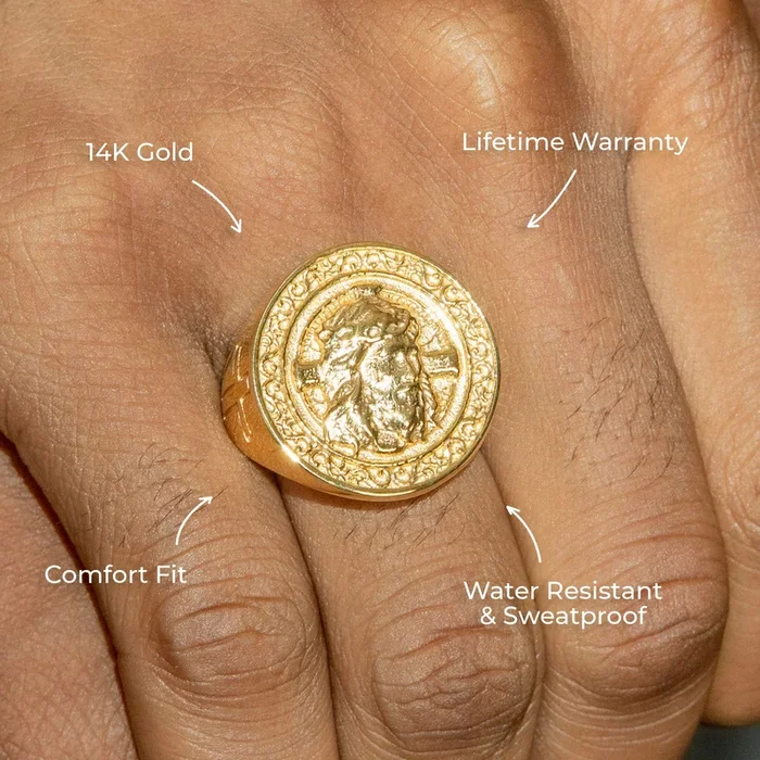 Mens Jewelry – Jesus Head Gold Pinky Ring | 20 Grams