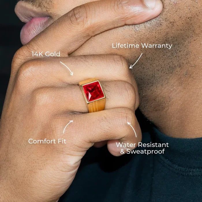 Mens Jewelry – Ruby Gold Pinky Ring | 11 Grams