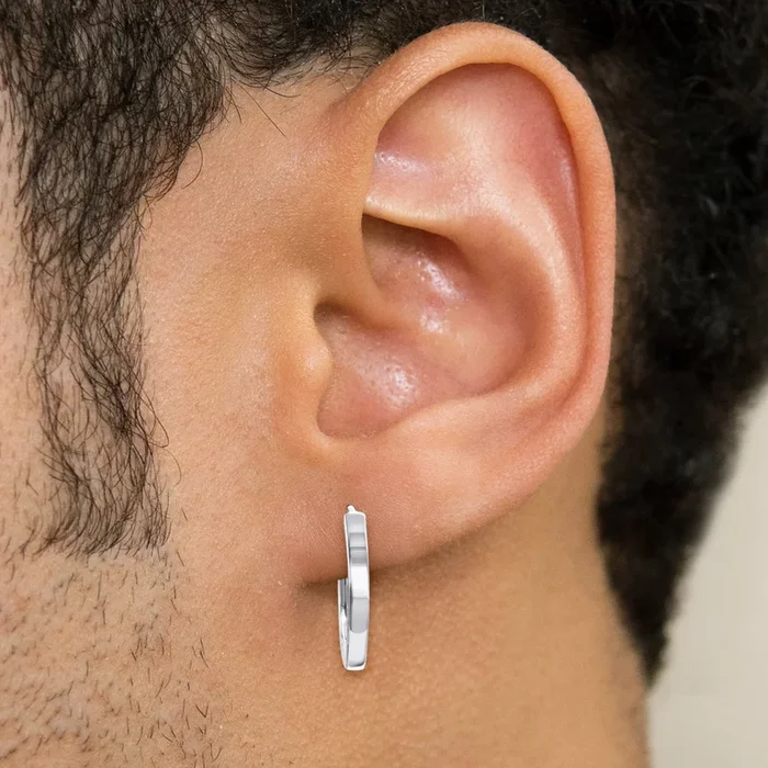 Mens Jewelry – Silver Iced Out VVS Hoop Earring for Men | Appx. 0.8 Grams