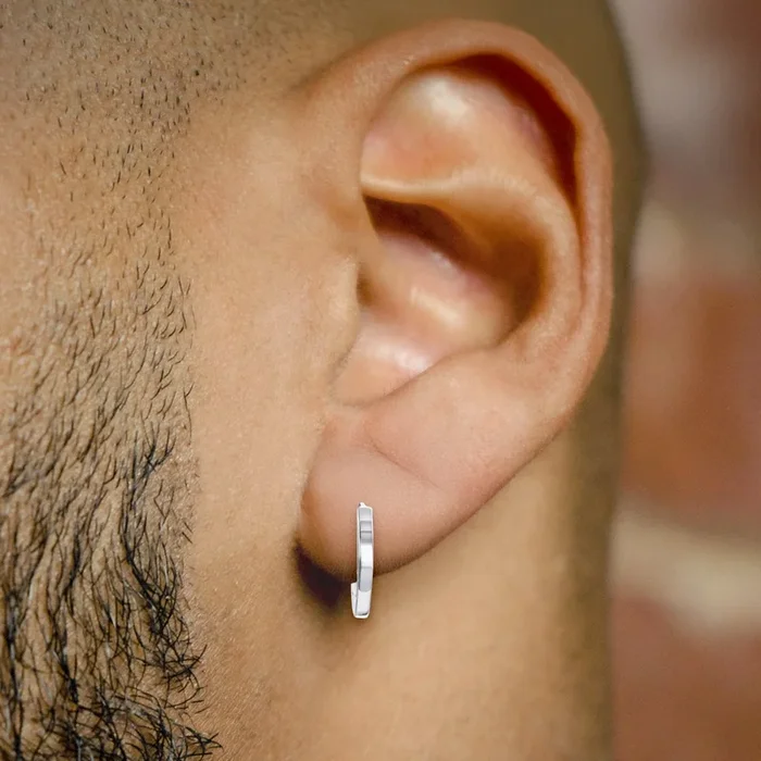 Mens Jewelry – Silver Iced Out VVS Hoop Earrings for Men | Appx. 2.7 Grams