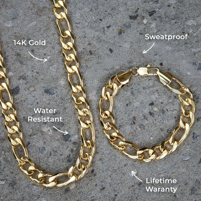 Mens Jewelry – Solid Gold Figaro Chain & Bracelet