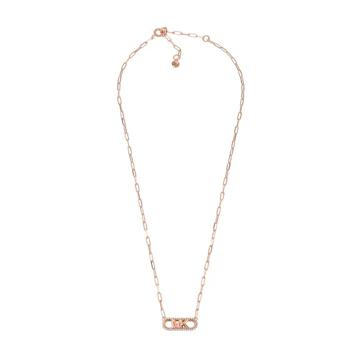Michael Kors Rose Gold Plated Sterling Silver Premium Pave Empire Link Pendant with Chain