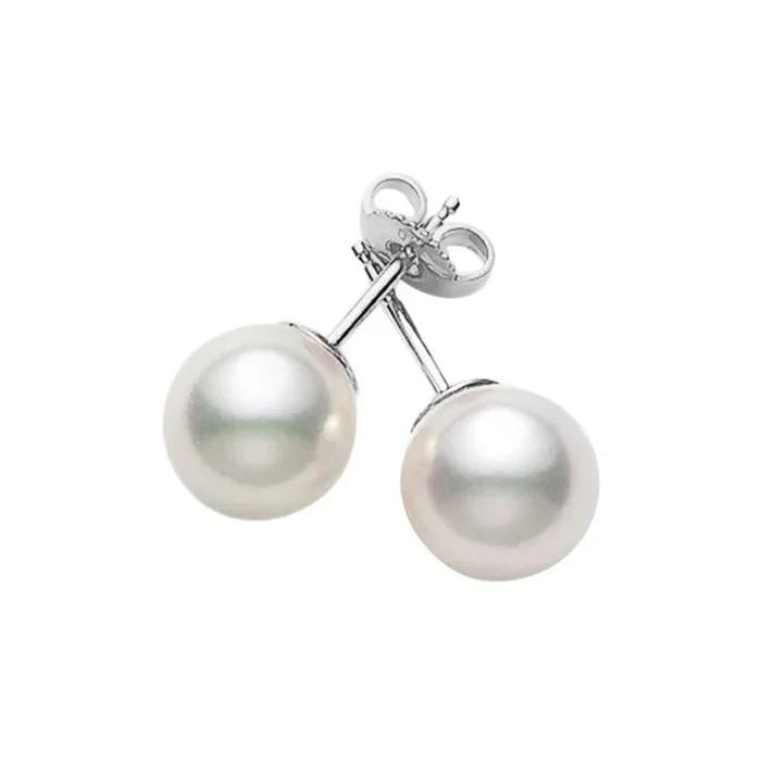 MIKIMOTO 7.5-8mm Akoya Cultured Pearl Stud Earrings in 18K White Gold (A+)