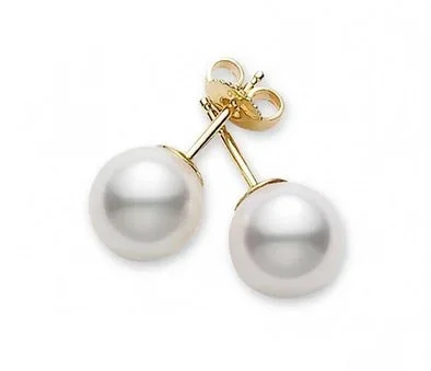 MIKIMOTO 7.5-8mm Akoya Cultured Pearl Stud Earrings in 18K Yellow Gold (A)