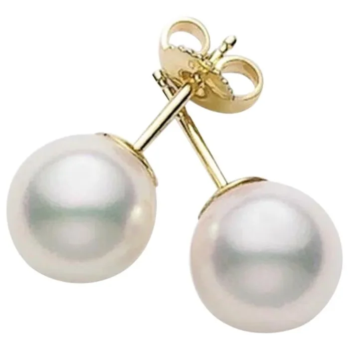 MIKIMOTO 7-7.5mm Akoya Cultured Pearl Stud Earrings in 18K Yellow Gold (A+)