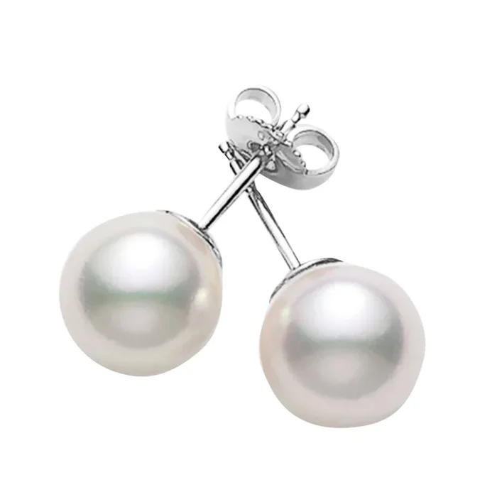 MIKIMOTO 8-8.5mm Akoya Cultured Pearl Stud Earrings in 18K White Gold (AA)