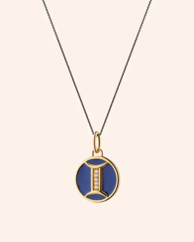 Mini “Gemini” Blue Enamel Necklace with White Sapphires